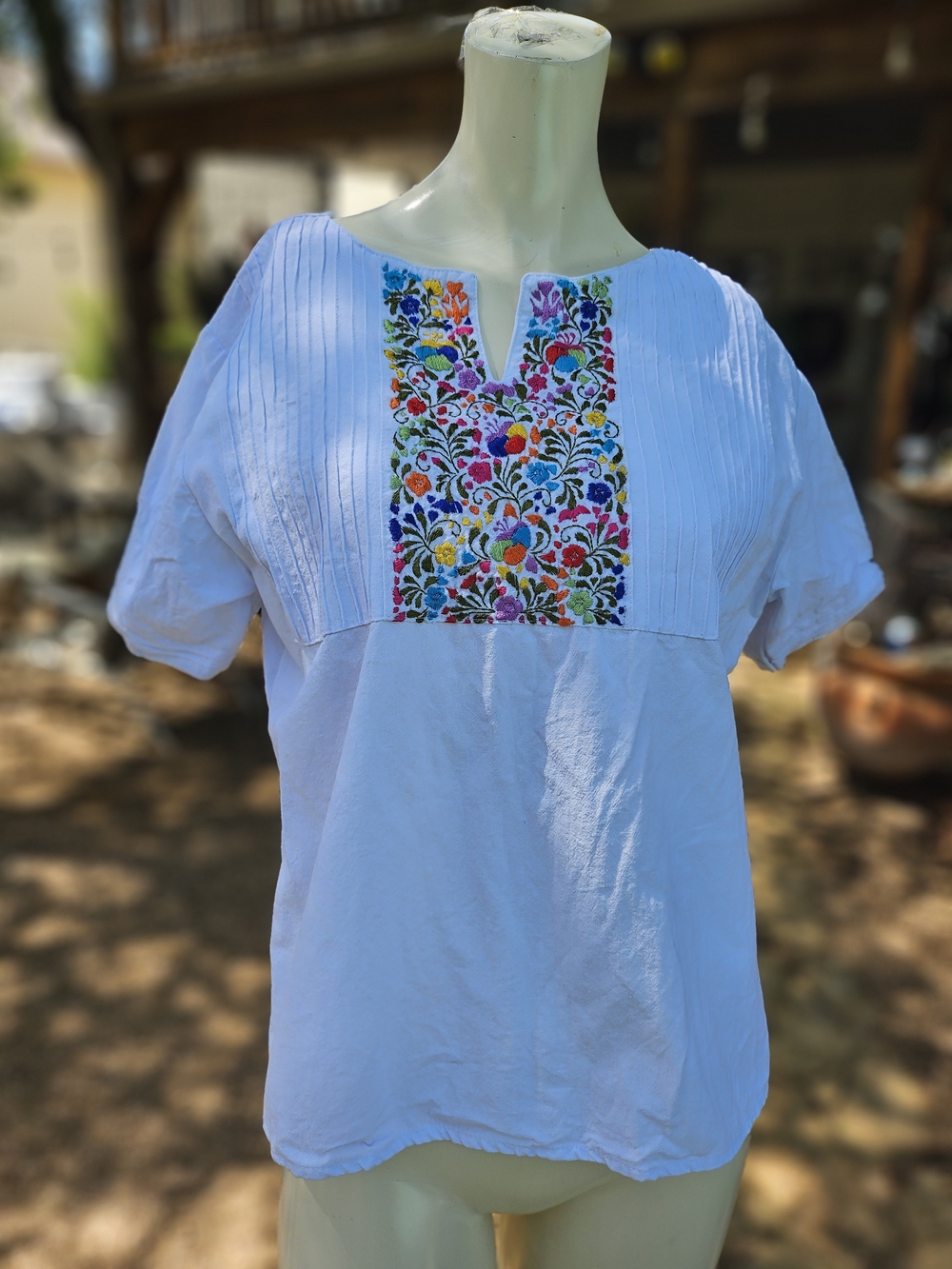 Arte Huaxyakak White 100% Cotton Tunic Blouse Embroidered Floral Yolk S